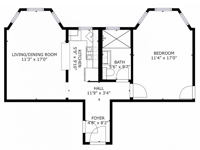 One Bedroom with Breakfast Bar Floor Plan