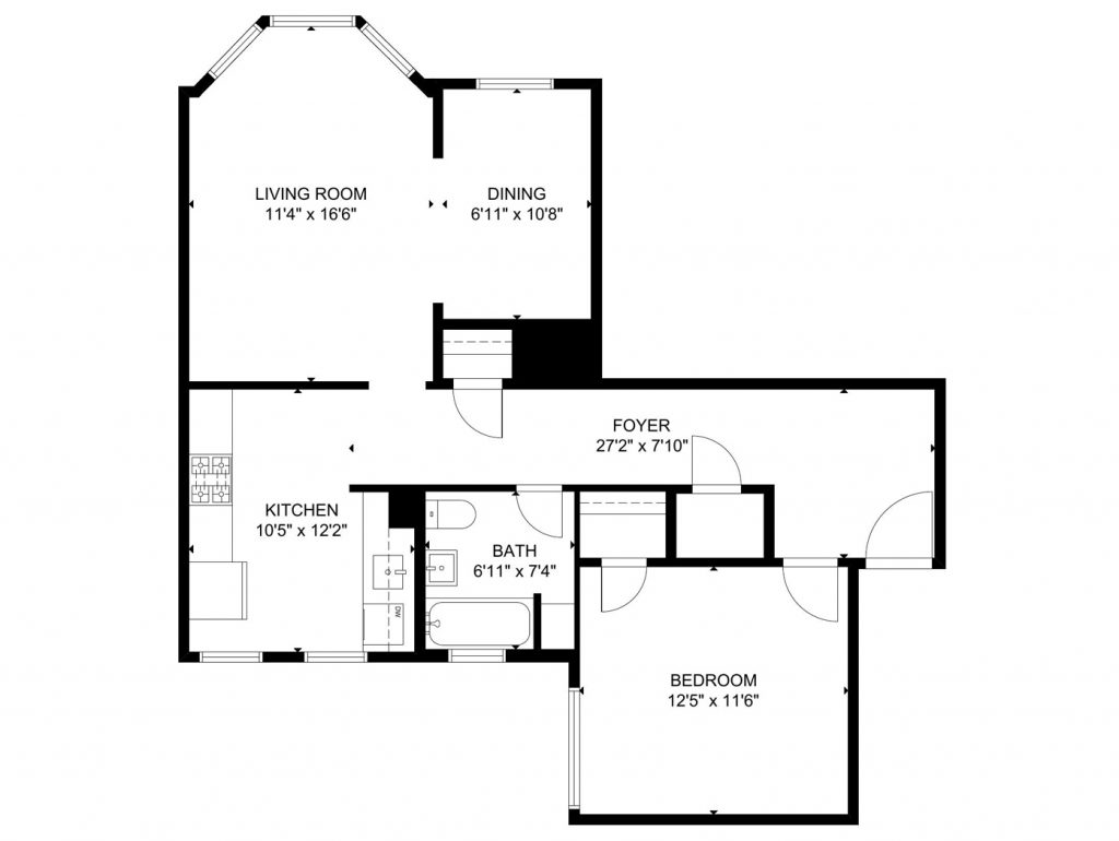 One Bedroom with Den - Layout B Floor Plan