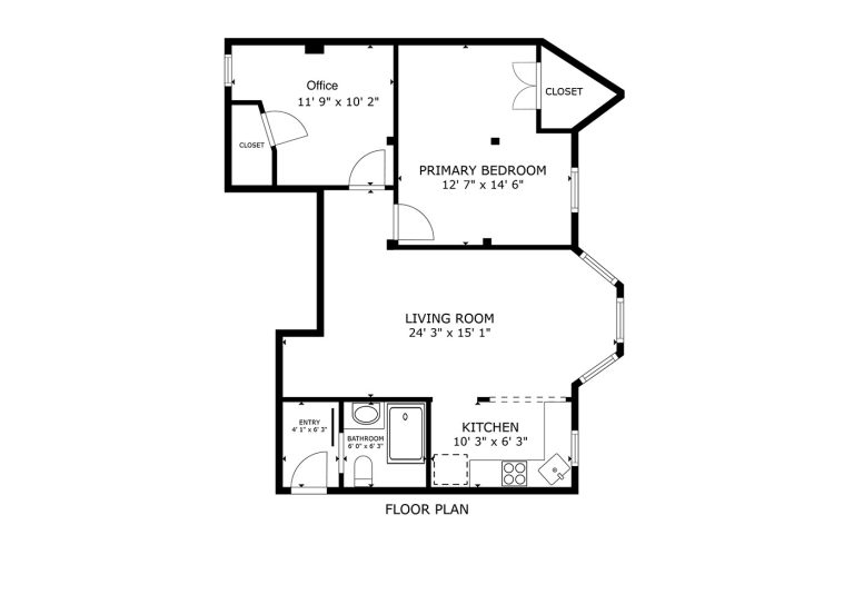 Floor Plan of 1 Bed with Office Unit